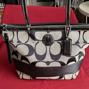 Coach Black and Cream Signature Tote